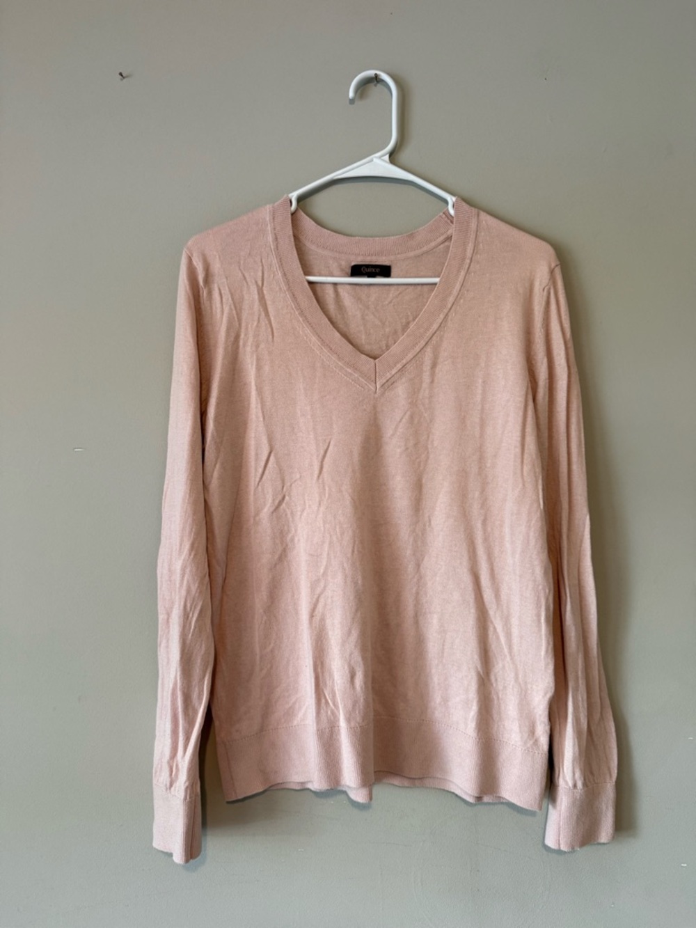 Quince Light Pink V-Neck Sweater